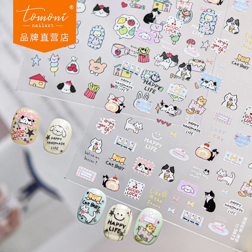 [Meow.Sensei] tomoni Thin Tough Nail Stickers Hot-sale Cute Cartoon Nail Stickers Gentle Style Cat C