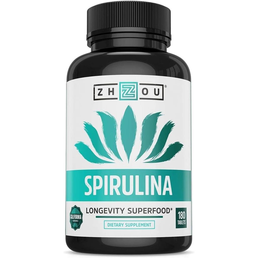 Zhou Spirulina Tablets - Spirulina Pills, Greens อาหารเสริม Superfood พร้อม Chlorophyll & Blue Spiru