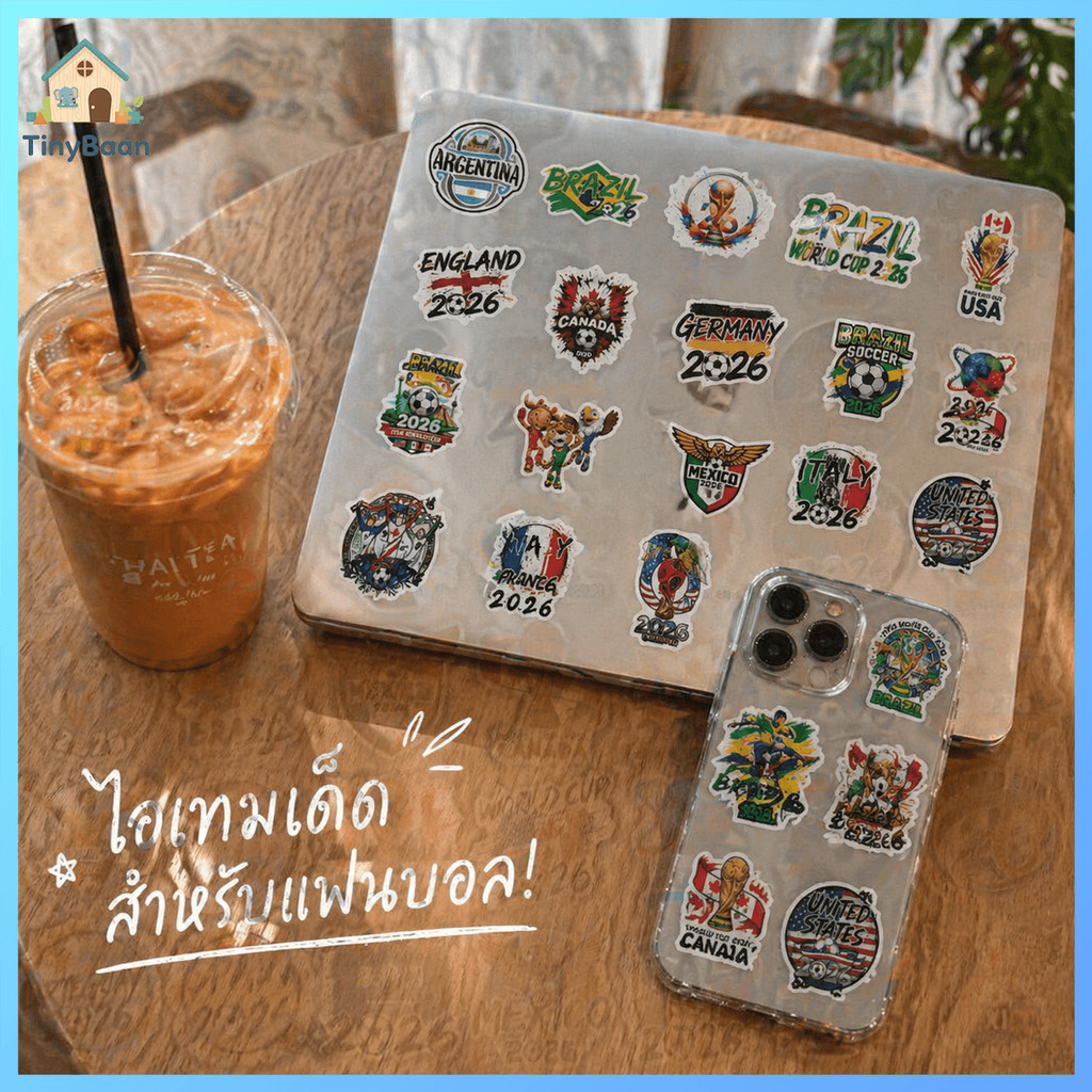[เซ็ต 50 ชิ้น]TinyBaan  สติ๊กเกอร์ ฟุตบอลโลก 2026 World Cup สติ๊กเกอร์กันน้ำ ผิวด้าน ติดแก้วน้ำ กระเป๋าเดินทาง
