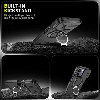 โลหะหมุนวงเล็บเคสโทรศัพท์แม่เหล็กสําหรับVivo Y500 Y31D Y05 Y11D Y31 Y21D V70 FE V60 V50 V40 Lite/Pro X300 Proเลนส์หน้าต่างเลื่อนAnti fall shell PC + TPUฝาครอบป้องกัน