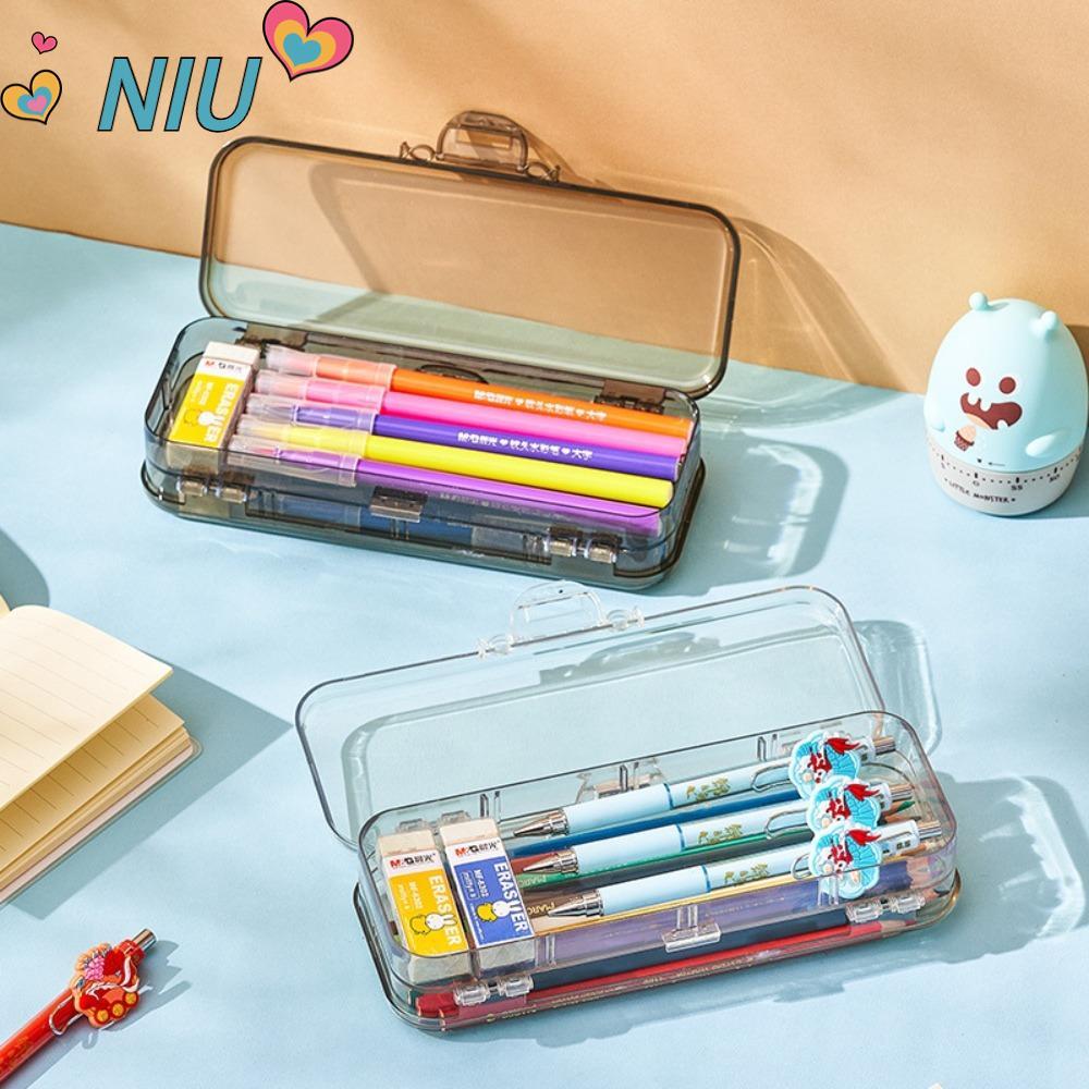 กล่องดินสอ NIUYOUJS, ปากกาสํารับคู่, อุปกรณ์การเรียนพร้อมฝาปิด Snap ความจุขนาดใหญ่ไม้บรรทัดแบบถอดได้ Divinding กล่องเครื่องเขียนนักเรียน
