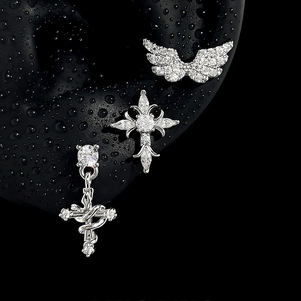 ต่างหูสตั๊ด Cross Wings โลหะผสมอินเทรนด์ 1 ชิ้นสําหรับผู้หญิง