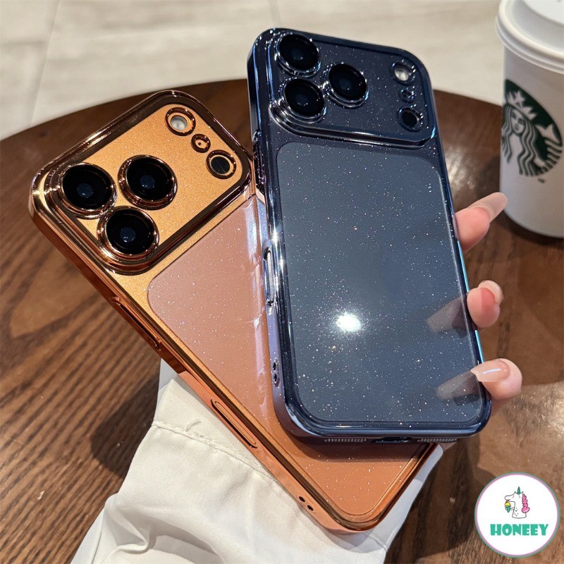 Minimalist Luxe Electroplated กรอบโปร่งใส Glitter เคสโทรศัพท์สําหรับ iPhone 17 16 15 14 13 12 11 Pro Max