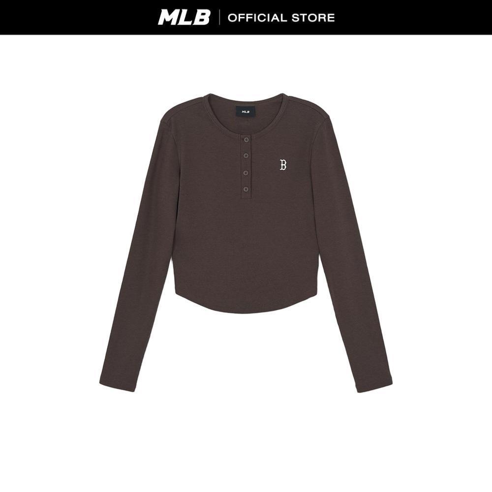 MLB เสื้อยืดแขนยาว ยูนิเซ็กซ์ Women'S Vintage Slim Ribbed Henley Neck Long Sleeve T-Shirts รุ่น 3FTSB0861 43BRD สีน้ำตาล