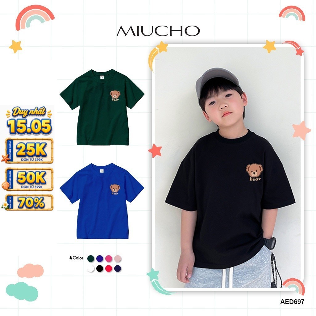 เสื้อยืดเด็กผู้ชายทรงหลวม EED697 Miucho ผ้าคอตตอนสุดเท่ 100%