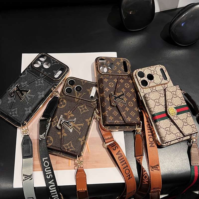 หรูหราชุบขอบทองสร้อยคอCrossbody LanyardซองหนังสําหรับiPhone 17 Pro Max 11 12 13 14 15 16 Pro Max 16 Plusกระเป๋าสตางค์