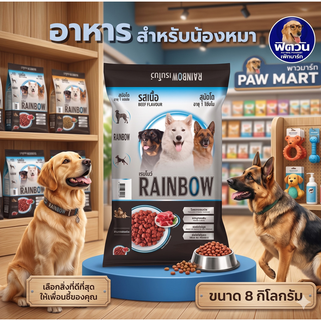 Rainbow Dog อาหารสุนัข รสเนื้อ ขนาด 8 กิโลกรัม