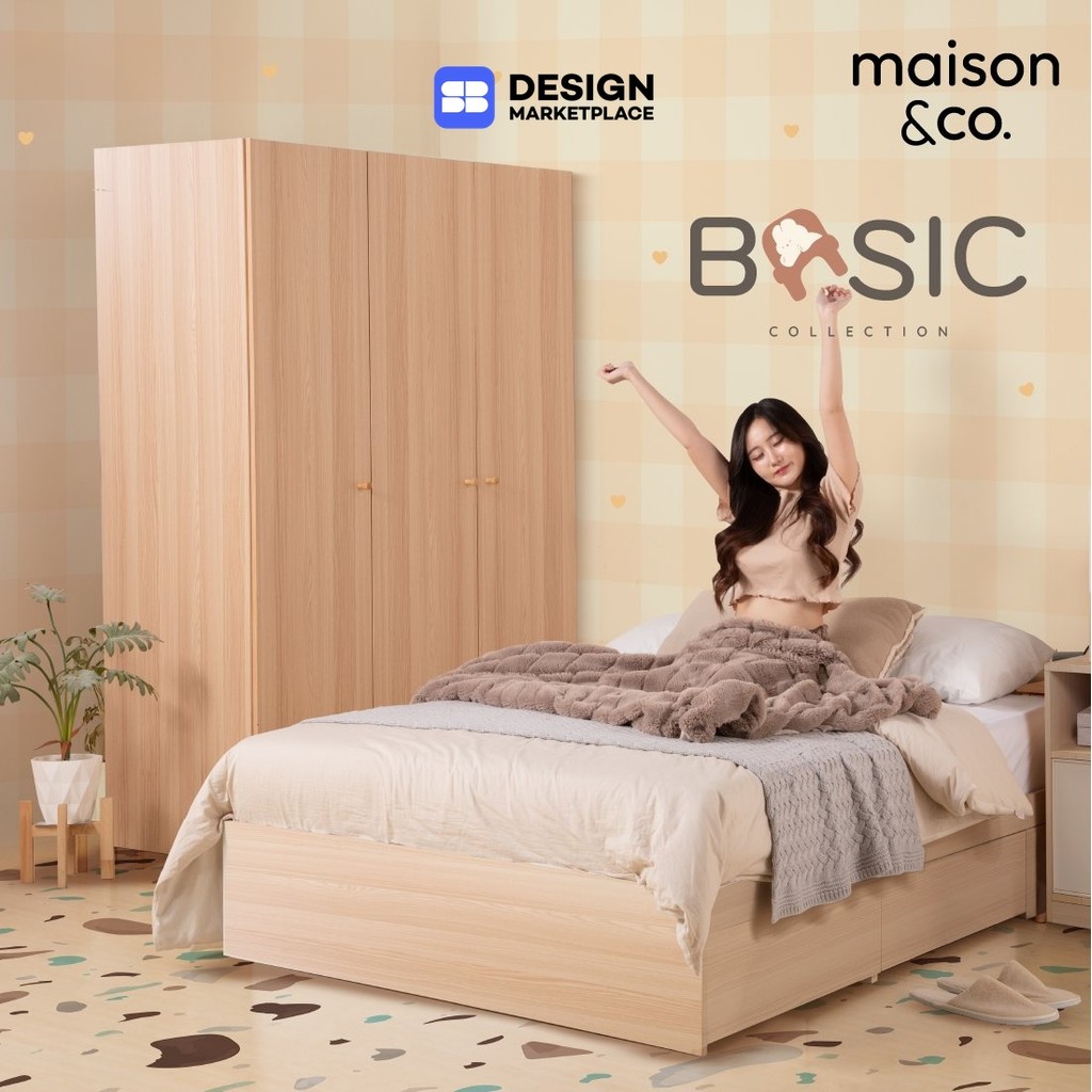 SB Design Square  ชุดห้องนอน เตียง 3.5 ฟุต รุ่น Basic & ตู้เสื้อผ้าบานเปิด 120 ซม. รุ่น Basic สีโอ๊คอ่อน