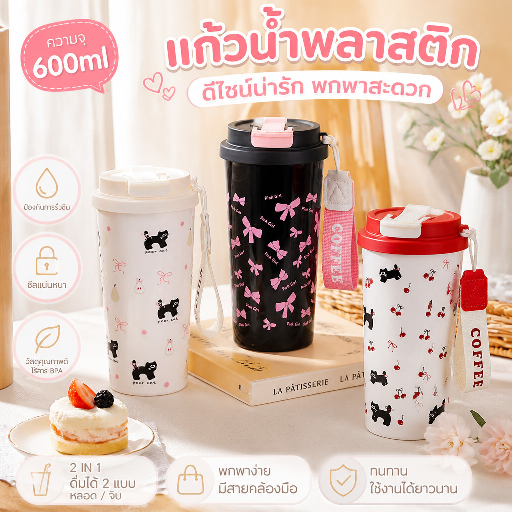 แก้วเก็บความร้อน 600ml แบบพกพา เหมาะเด็กและดื่มกาแฟ