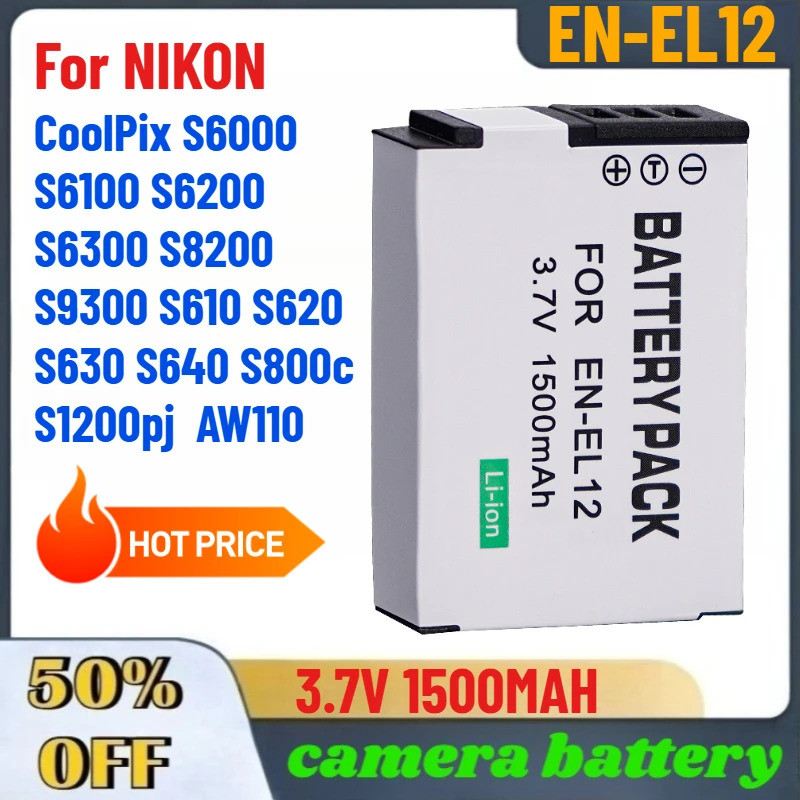 EN-EL12 3.7V 1500MAH แบตเตอรี่สําหรับ NIKON CoolPix S6000 S6100 S6200 S6300 S8200 S9300 S610 S620 S6