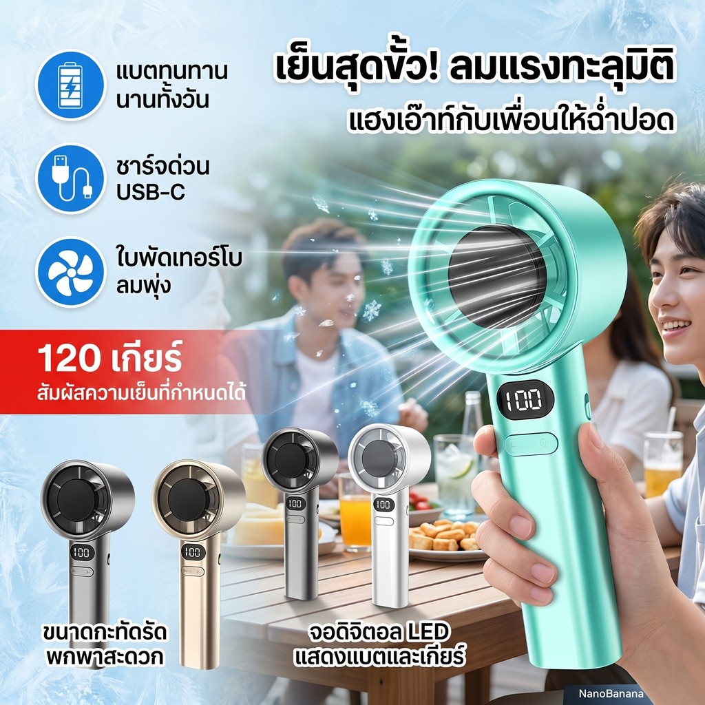 【รุ่นพลังงานสูง】Hatarl พัดลมมือถือ พัดลมพกพา พัดลมมือถือเย็นเร็ว ปรับระดับได้ 120 ระดับ M11