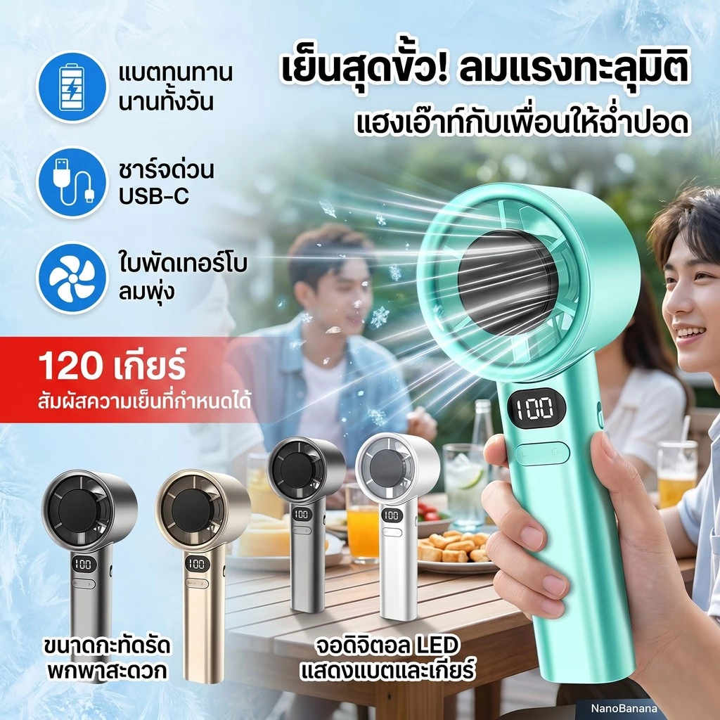 【รุ่นพลังงานสูง】Hatarl พัดลมมือถือ พัดลมพกพา พัดลมมือถือเย็นเร็ว ปรับระดับได้ 120 ระดับ M11
