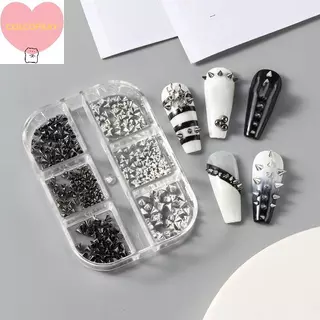HANHAI 6 กริด Y2K Punk โลหะ Rivet เล็บ Charms กรวยผสม Sized Bla เงินเล็บ Studs 3D สไตล์โลหะผสม Spike สําหรับ DIY เล็บตกแต่ง TH