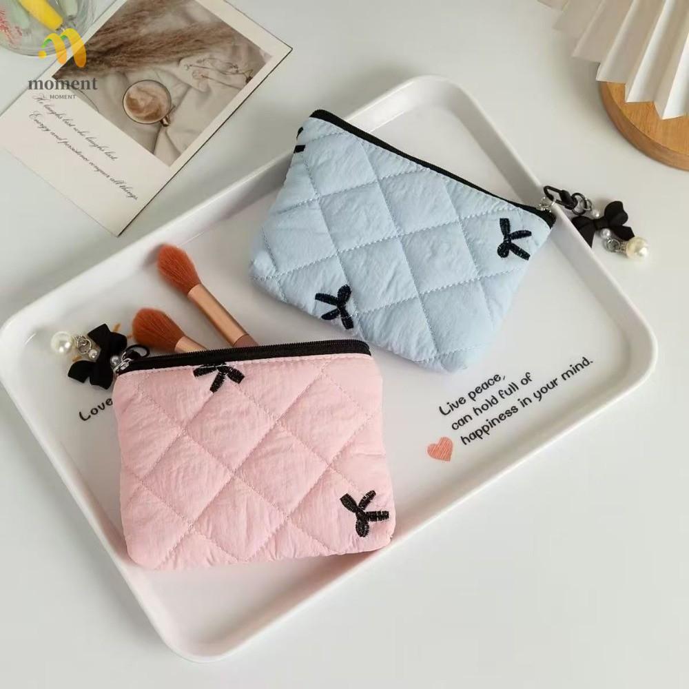 MOMENT Zero Wallet, Quilted Multi-functional Bow Coin Purse, Fashion Mini Headphone Data Cable Lipst