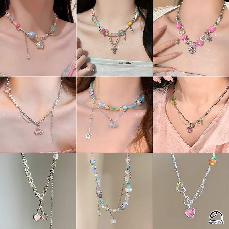 🌷🌷สไตล์เกาหลี สร้อยคอโซ่ เหมาะกับทุกลุค น่ารัก สีสันสดใส สร้อยคอลูกปัด คุณภาพสูง หลายแบบให้เลือก ราคาถูกที่สุด