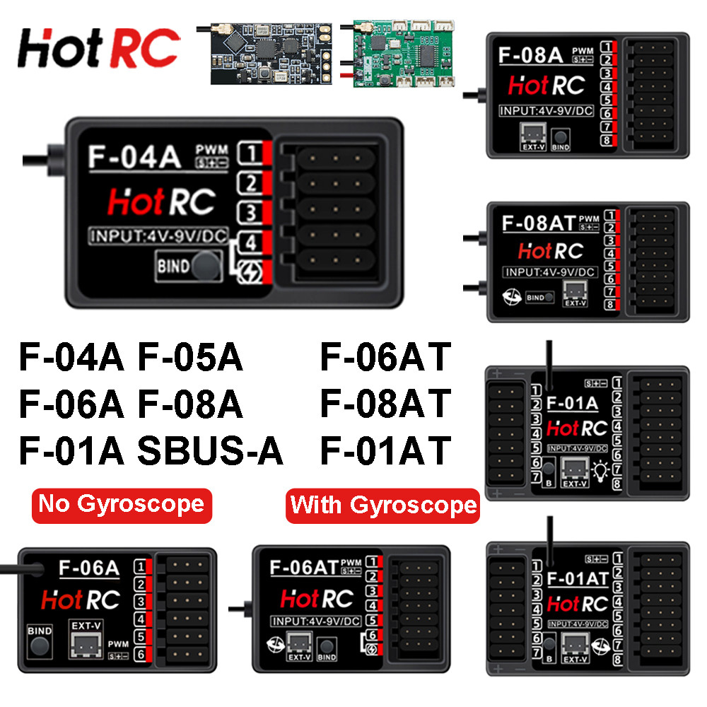 HotRC 2.4GHz 4/5/6/8/16 ช่องตัวรับสัญญาณ F-04A F-05A F-06A F-08A F-01A SBUS-A พร้อม Gyro สําหรับ CT-