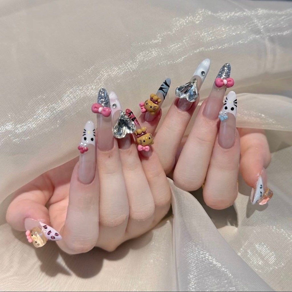 [รูปแบบใหม่] Dopamine Y2K Millennium Hot Girl Style Kitty Cat Hot Girl French Long Pointed Handmade 