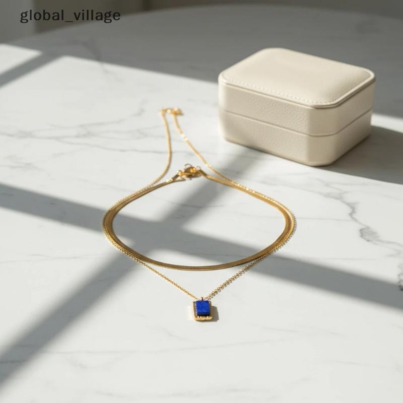 จี้หินสี่เหลี่ยม Lapiz Lazuli สแตนเลสสตีลวินเทจ สวยงามไม่เหมือนใคร สำหรับงานปาร์ตี้หรือสวมใส่วันสบาย