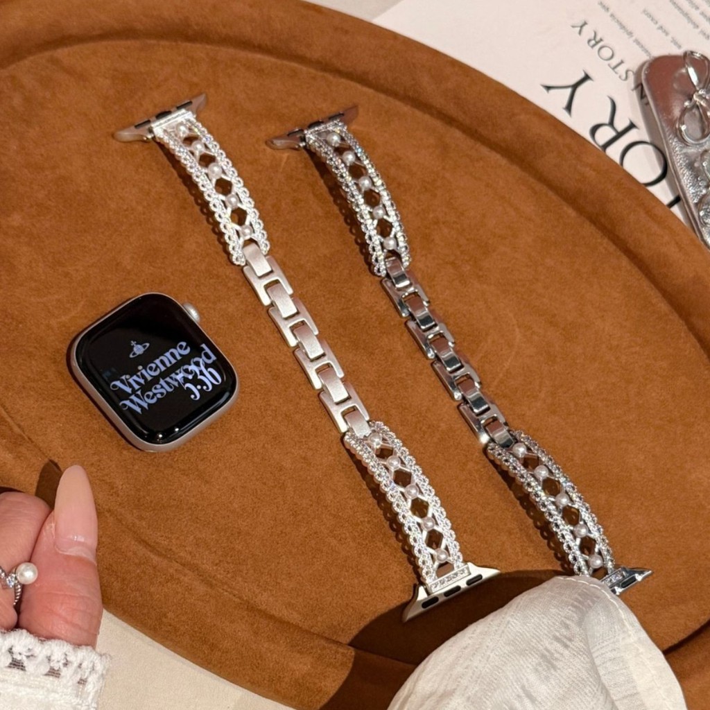 สายโลหะโซ่ทองแดงมุกลูกไม้เหมาะสําหรับ Apple Watch iwatch11 รุ่น 10/98UltraSE