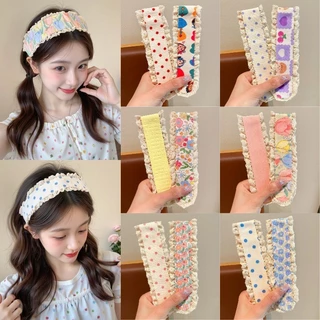 แถบคาดศีรษะแฟชั่นเกาหลีสำหรับเด็กสาว ลายดอกไม้แบบถัก Velcro สติกเกอร์ประดับผม