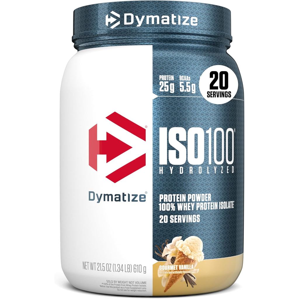 Dymatize ISO100 Hydrolyzed Whey Protein Isolate Powder, รสวานิลลา, โปรตีน 25g, กรดอะมิโนโซ่ 5.5g, แค
