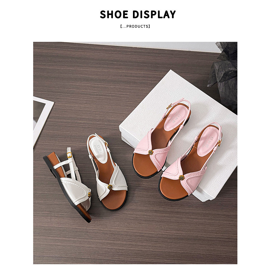 Retro Camellia Wedge Sandals ผู้หญิง