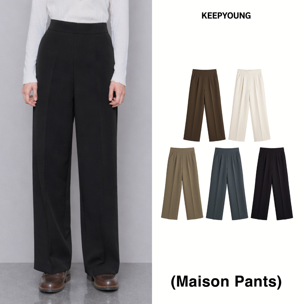 KEEPYOUNG [S-3XL] กางเกงทรงกระบอกกลาง ซิปหลัง เก็บทรงสวย ใส่เที่ยว ทำงาน รุ่น MAISON PANTS