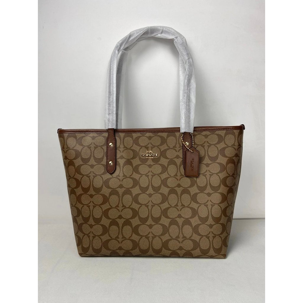 Coach City Tote Bag Classic C Pattern Coated Canvas Shoulder Handbag 58292 สไตล์เดียวกัน