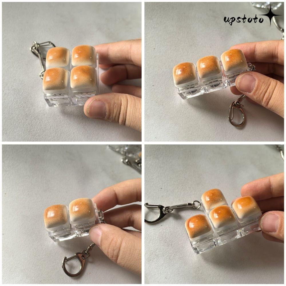 UPSTOTO พวงกุญแจ Fidget, คีย์บอร์ด DIY Caramel Bread Design Finger Keyboard Cap, บรรเทาความเครียดปุ่มกดปุ่มพวงกุญแจผู้ใหญ่