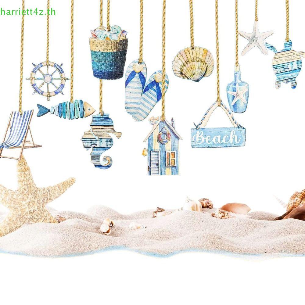 JOLTO 24 ชิ้น Ocean Themed ป้ายเครื่องประดับ, เต่าไม้ Seahorse สัตว์ทะเลแขวนจี้, ปลาดาวตลกเปลือกหอยการ์ตูน Sea Life เครื่องประดับ Hawaiian Party Supplies