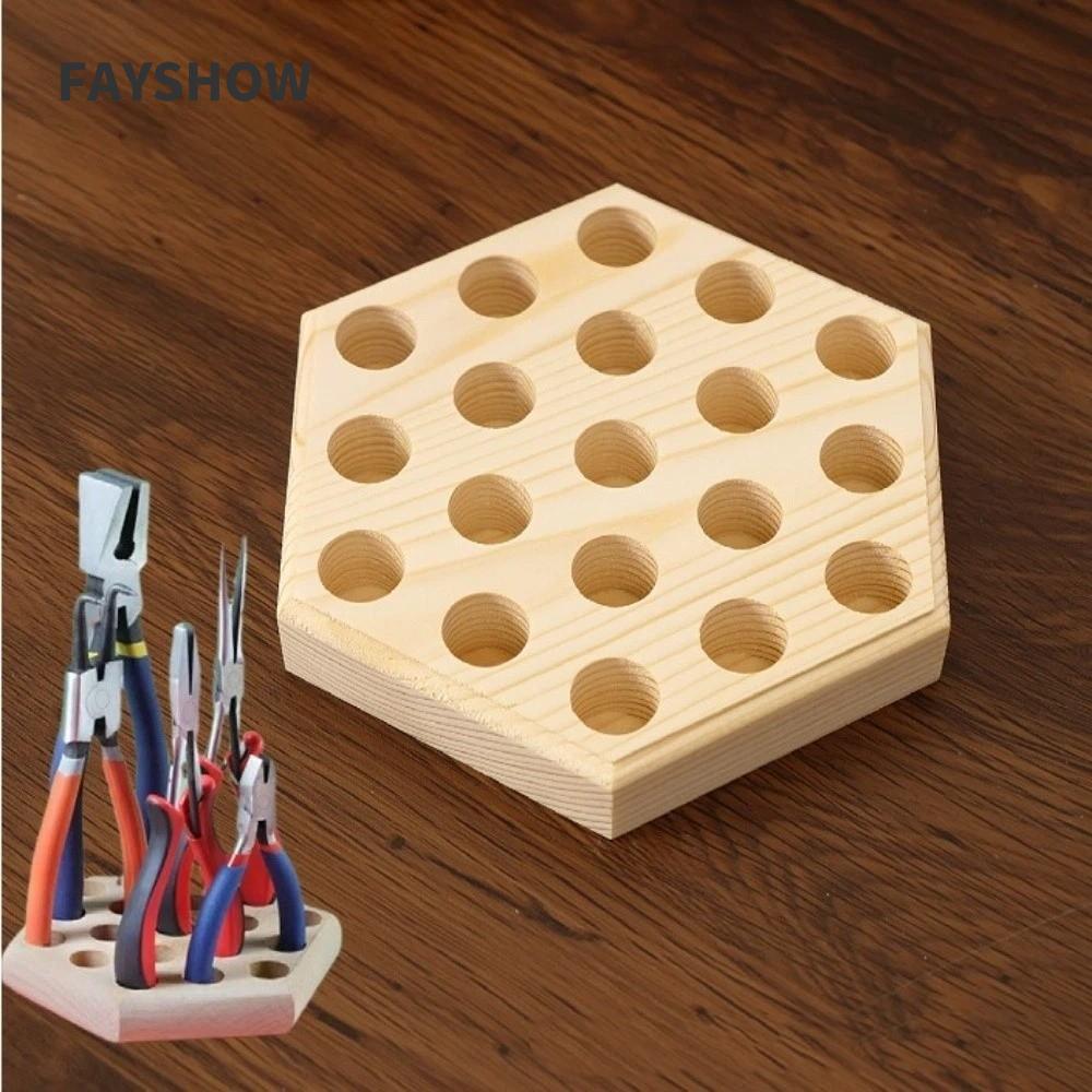 FAYSHOWTH ชั้นวางไขควง, หกเหลี่ยม 19 หลุม Plier Organizer Rack, ไม้หนาเก็บแผ่น Plier