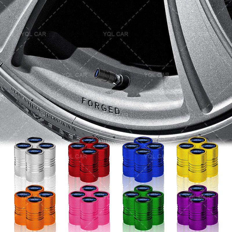 4pcs สไตล์รถวาล์วฝุ่นหมวกที่มีสีสันรถล้อวาล์วสําหรับ Ford Kuga Fiesta Focus Mondeo Mk1 Mk2 Mk3 St
