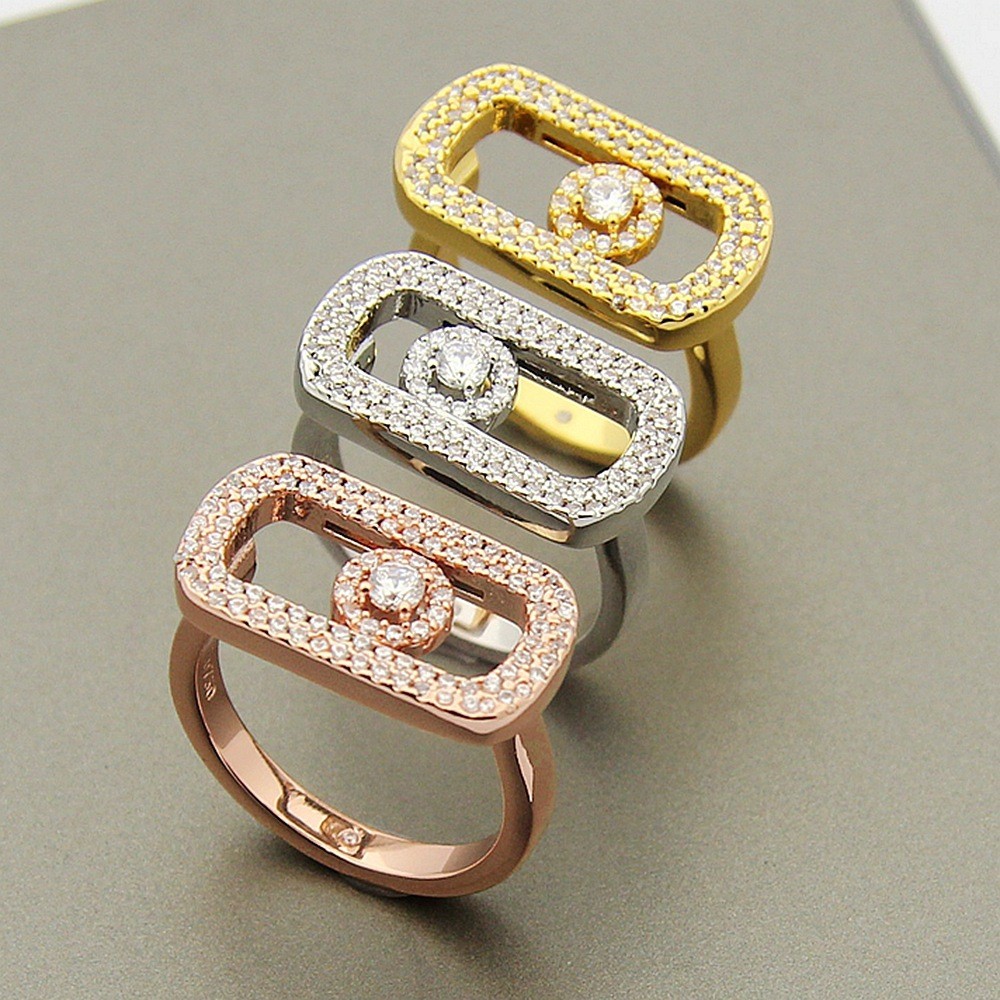 Asian Gold Jewelry Wide-Faced Ring Diamond Single Diamond Full Diamond Ring Ladies Single Slide Diam