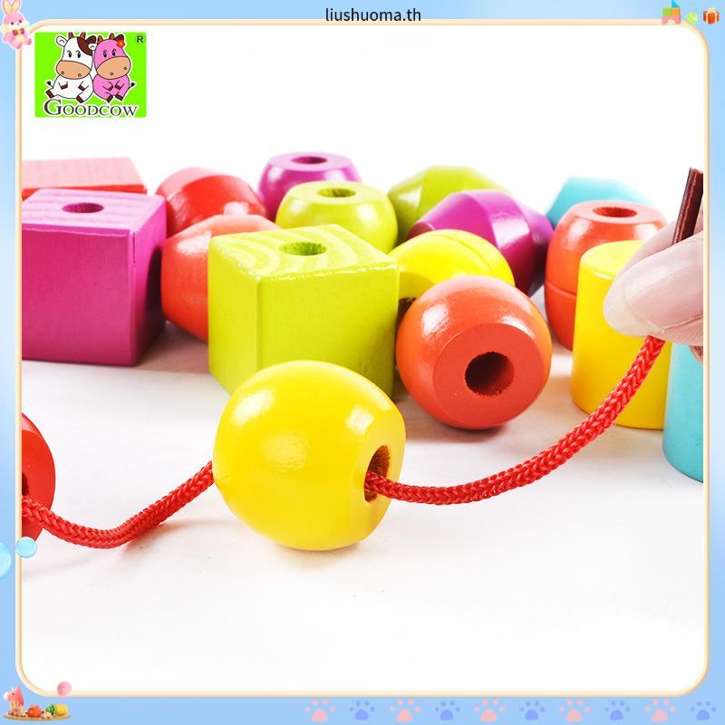 ของขวัญวันเกิด Todds & Kids Toys ของเล่นไม้เสริมพัฒนาการ ลูกปัดรูปทรง ลูกปัดทรงเรขาคณิต ร้อยเชือก (2
