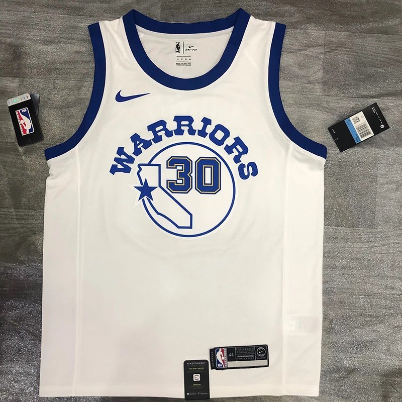 SW Version NBA Warriors White Socks Jersey No. 30 Curry Jersey เสื้อบาสเกตบอลชาย Retro Hot Press Jer