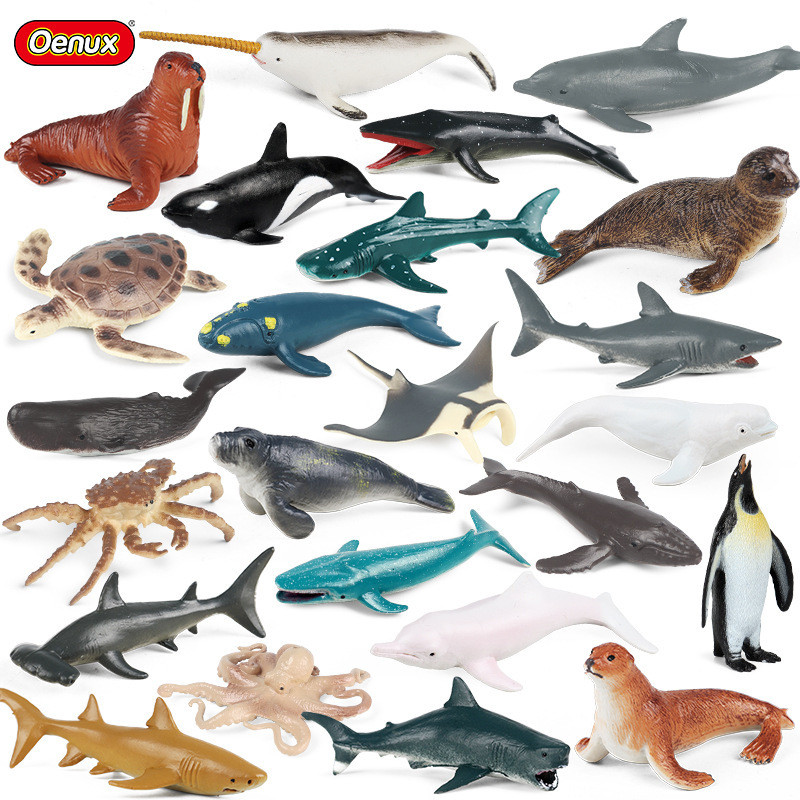 Cross-Border จําลองสัตว์ทะเลขนาดเล็กรุ่น Velcro Beluga Shark Penguin Whale Shark Megalodon ชุดเครื่อ