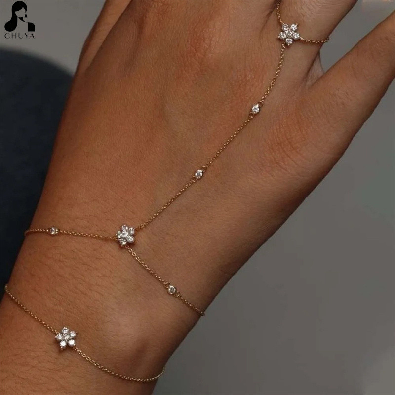 Coquette Aesthetic CZ ดอกไม้โซ่มือที่ละเอียดอ่อนเจ้าสาวสร้อยข้อมือเครื่องประดับงานแต่งงาน