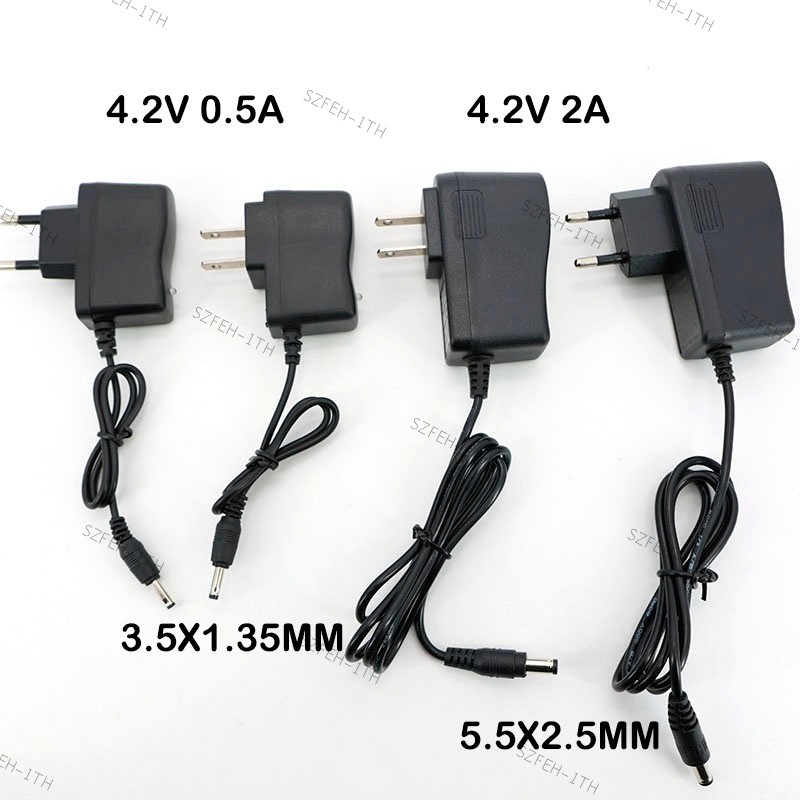 AC 100-240V DC 4.2V 0.5A 500mA 2A 2000mA 5.5x2.5 มม.3.5x1.35 มม.อะแดปเตอร์ชาร์จไฟสําหรับ 1S 2S 3S 4S 18650 แบตเตอรี่แบตเตอรี่ลิเธียม F5TH