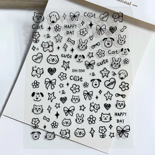 สติ๊กเกอร์ติดเล็บลายการ์ตูนลอกแล้วติดได้ ลายการ์ตูนน้องหมา น้องแมว และลายน่ารักๆ