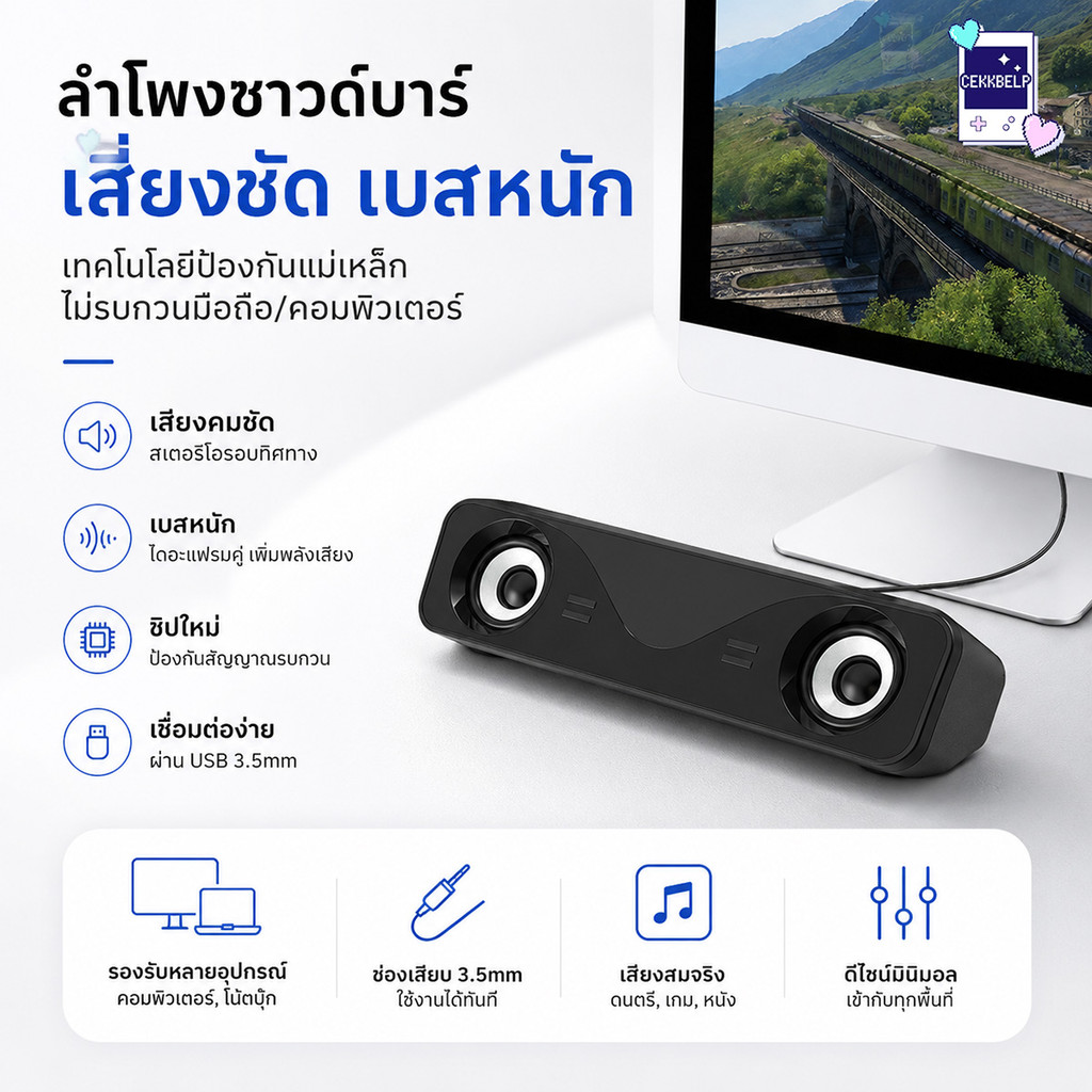 ลําโพง ลำโพงสเตอริโอ ลำโพงคอมพิวเตอร์ตั้งโต๊ะ ลำโพงคู่ USB สำหรับแล็ปท็อป ใช้งานสะดวก