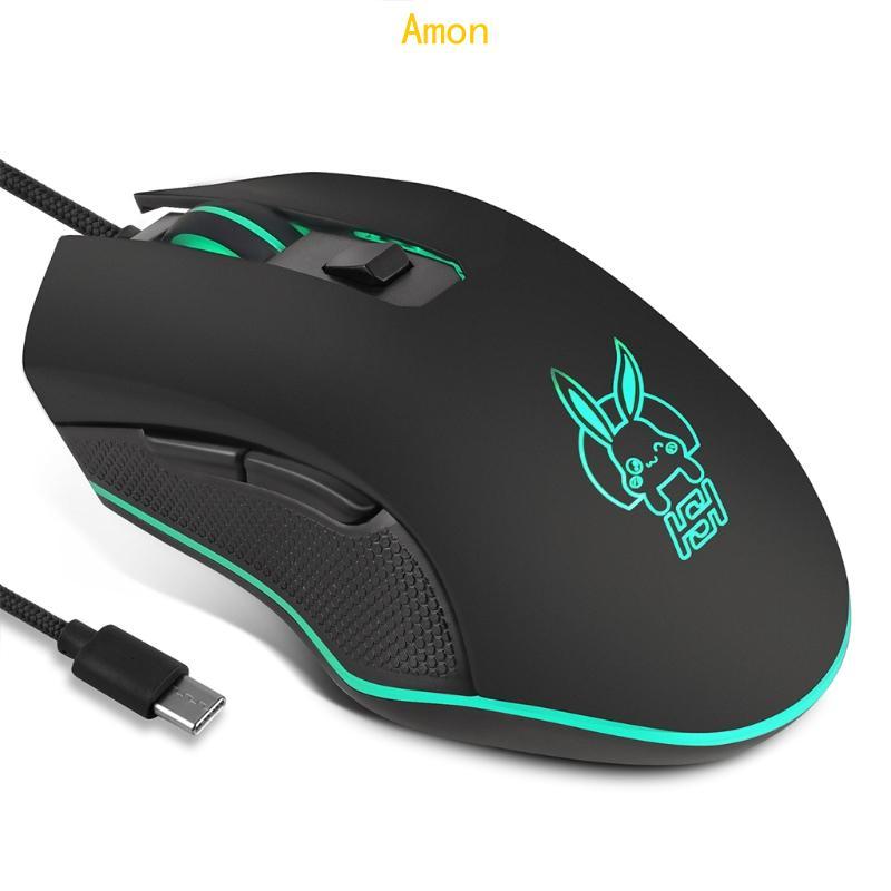 Amon USB C Ergonomic Wired Mouse 2400DPI สําหรับโน้ตบุ๊กอุปกรณ์ Type-C ทั้งหมด