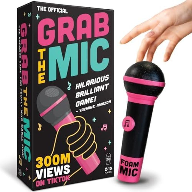 Lucky Egg Official Grab The Mic – Family Karaoke Board Game w/Foam Mic, 8+ Ages, 2-10 Players - Game