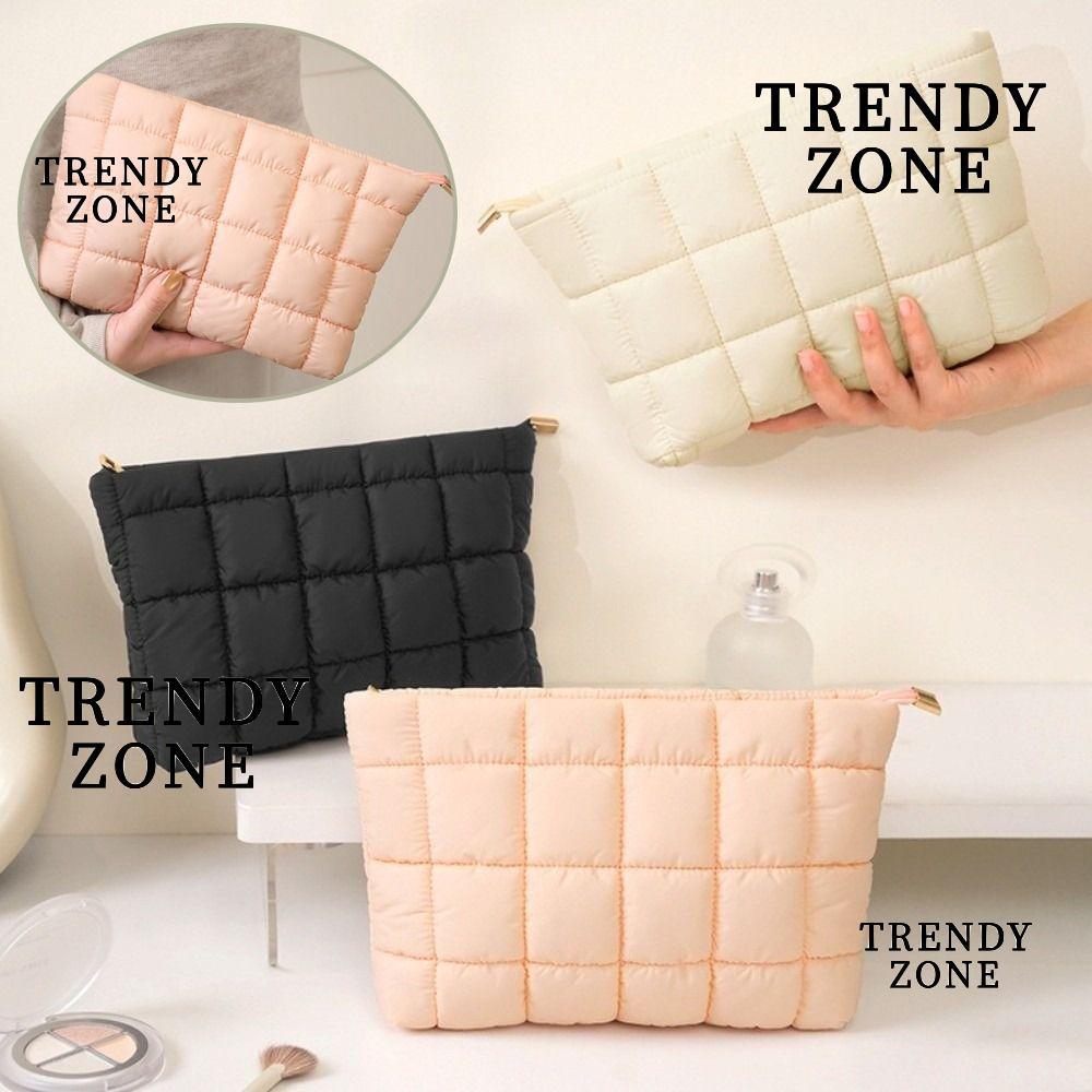 TRENDYZONE กระเป๋าแต่งหน้าผ้านวม, กระเป๋าเครื่องสําอางความจุขนาดใหญ่ไนลอน, ที่เก็บซิป Soft Travel Organizer ผู้หญิง