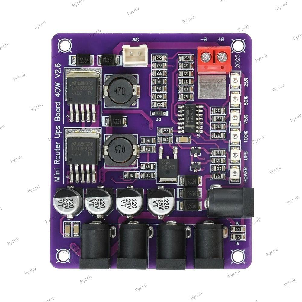 PYCOU Mini Router UPS, DC 12.6V แหล่งจ่ายไฟ UPS Board, Professional 4 ทิศทางเอาต์พุต 40W Power Route