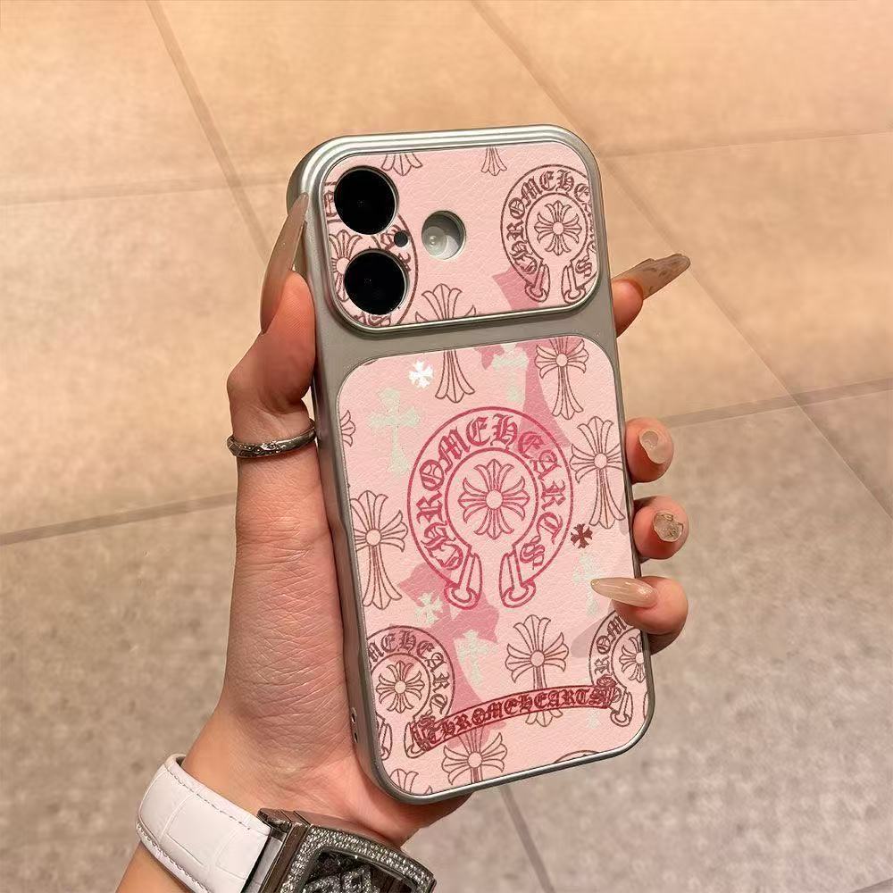 เคสโทรศัพท์ลายกากบาทสีชมพู ใช้ได้กับ iPhone 13/11/12/17/14/15plus/16proMax ผลิตจากหนังแท้คุณภาพดี กันกระแทกและทนทาน
