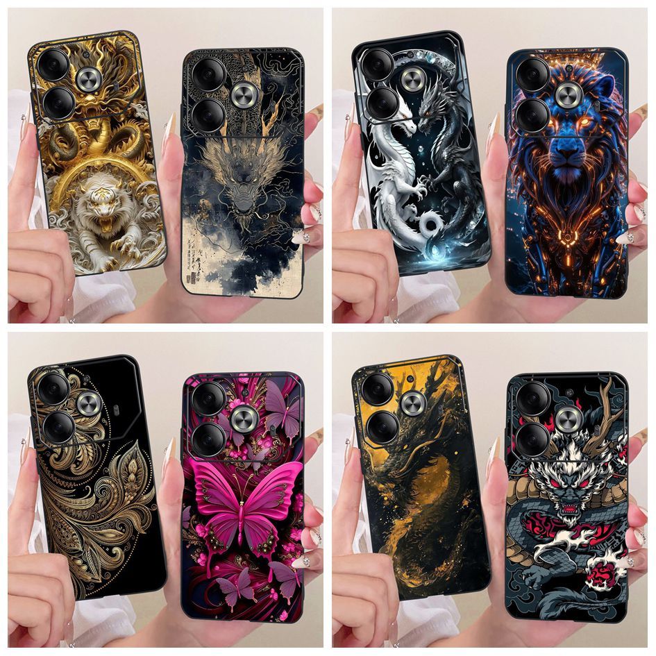 สําหรับ Tecno Pova 6 Pro Li9 Li7 Luxury Dragon Cool การ์ตูนสีดํานุ่ม Ultra Thin เคสโทรศัพท์สําหรับ T