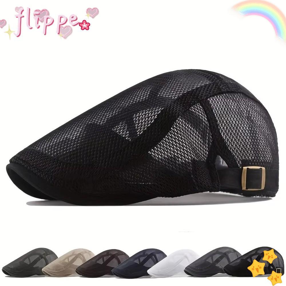 FIPE Beret หมวกผู้ชาย, ตาข่ายฤดูใบไม้ผลิฤดูร้อน Newsboy หมวก, Casual กลางแจ้ง Breathable ปรับบาง Sun หมวกแบน Gorras