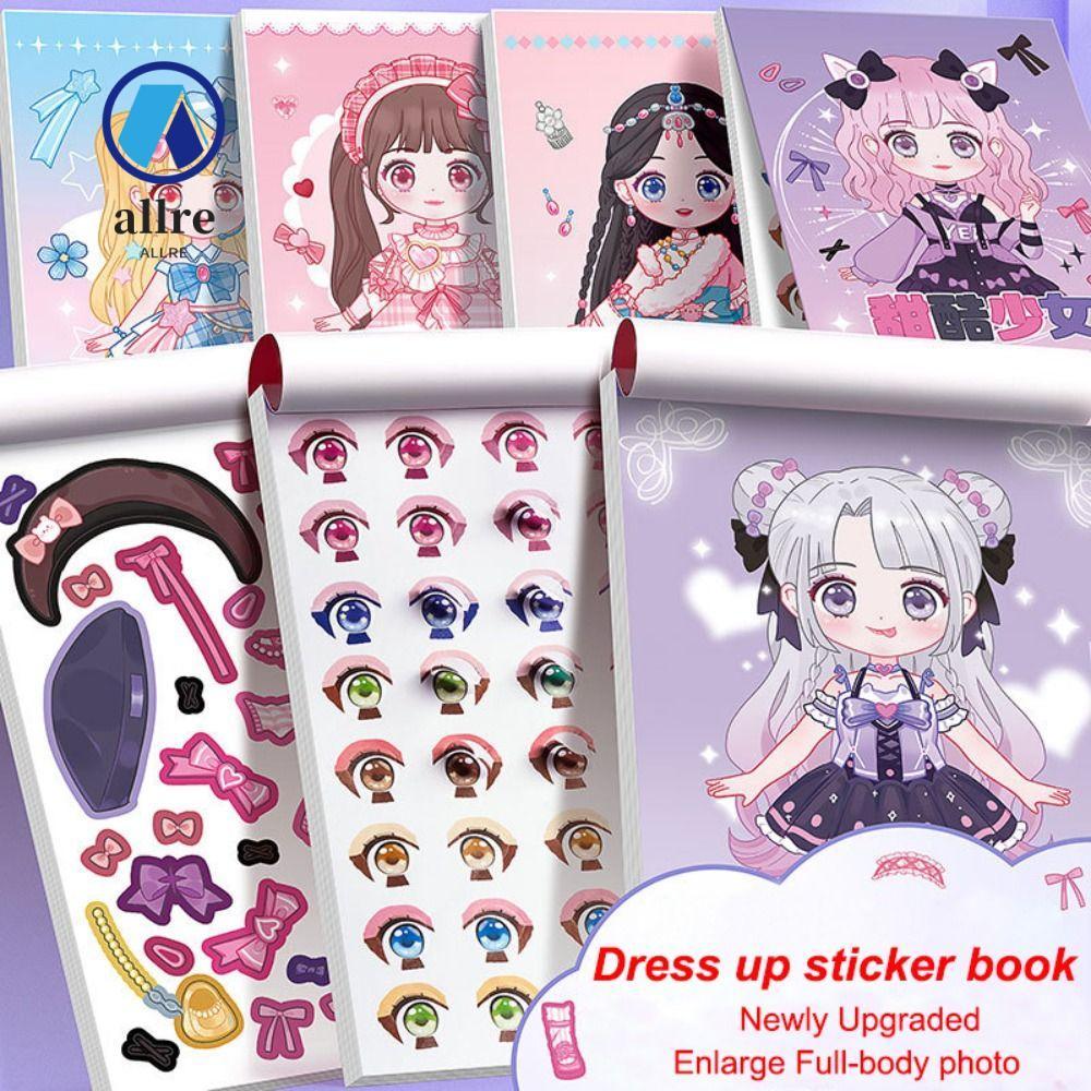 ALLRE Dress Up Sticker Book, DIY No Cutting Girl Sticker Book, Cartoon Handbook Sticker