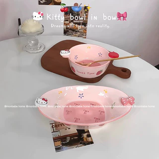 จานขนม เซรามิค insลายโบว์🎀kittyแอปเปิ้ล🍎 พร้อมส่ง