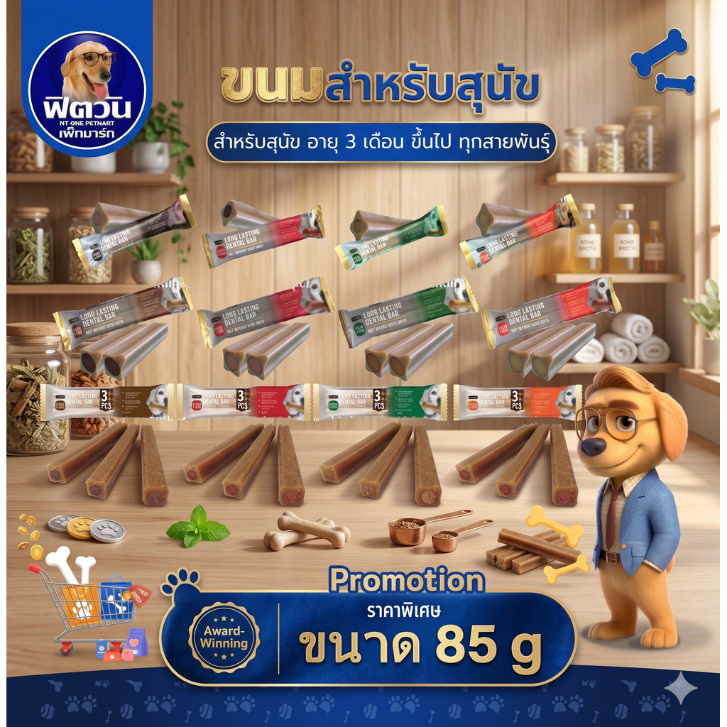 Goodies LONG LASTING DENTAL BAR ขนมขัดฟัน ชนิดสอดไส้ สำหรับสุนัขทุกสายพันธุ์ทุกช่วงวัย จำนวน 1 ชิ้น 85 g. {ขนม}